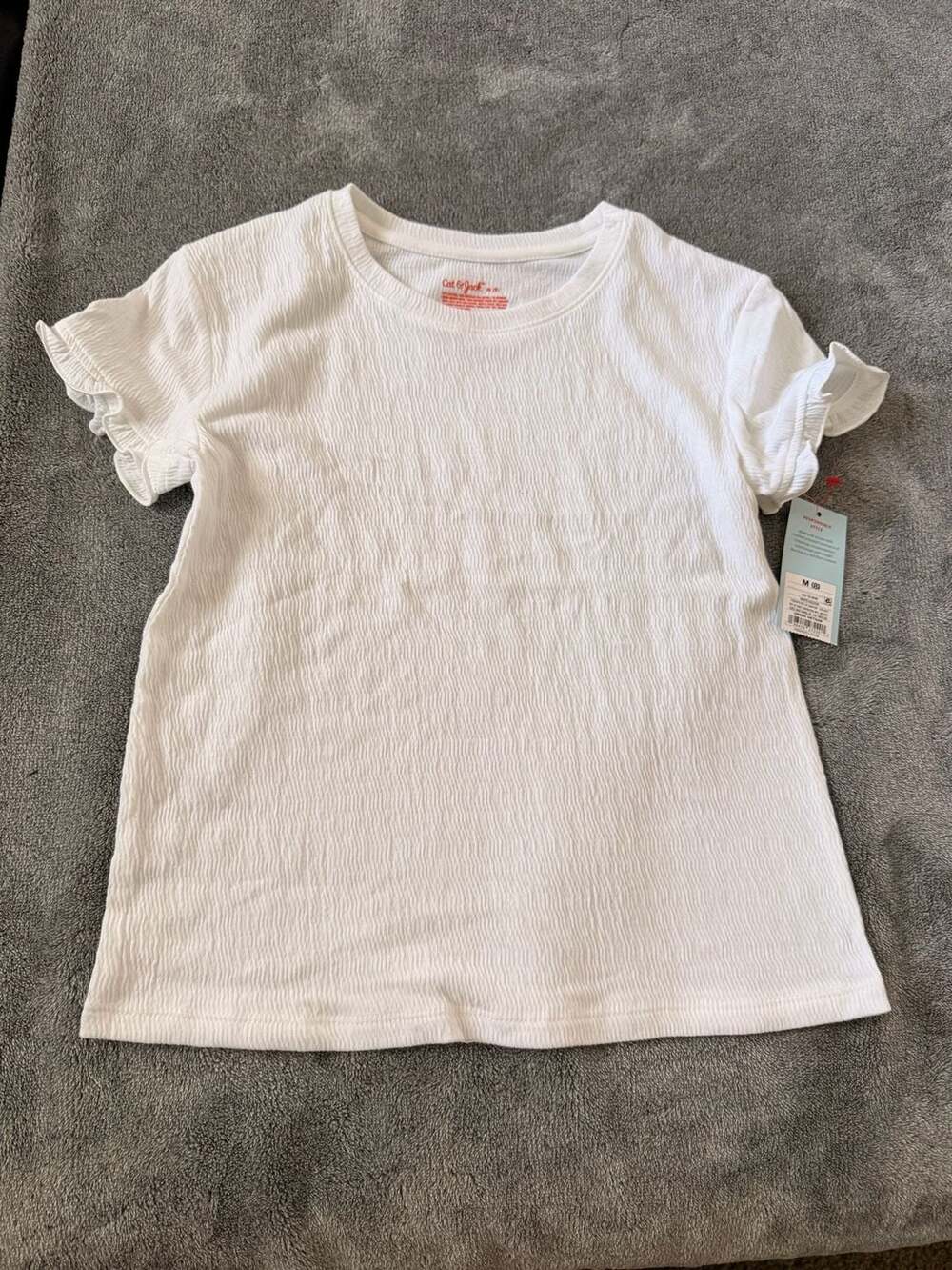 Cat & Jack White Puckered Ruffle Short-Sleeve T-Shirt Size M (8)